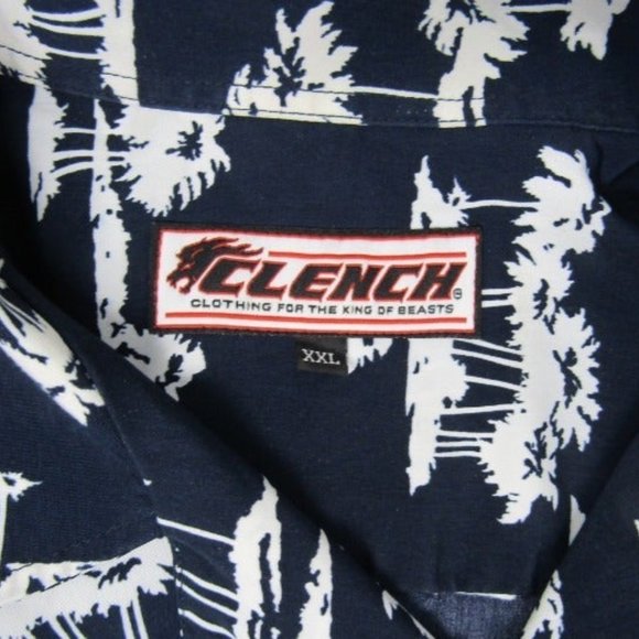 Vintage Clench Blue White Hawaiian Shirt Palm XXL - Picture 6 of 8